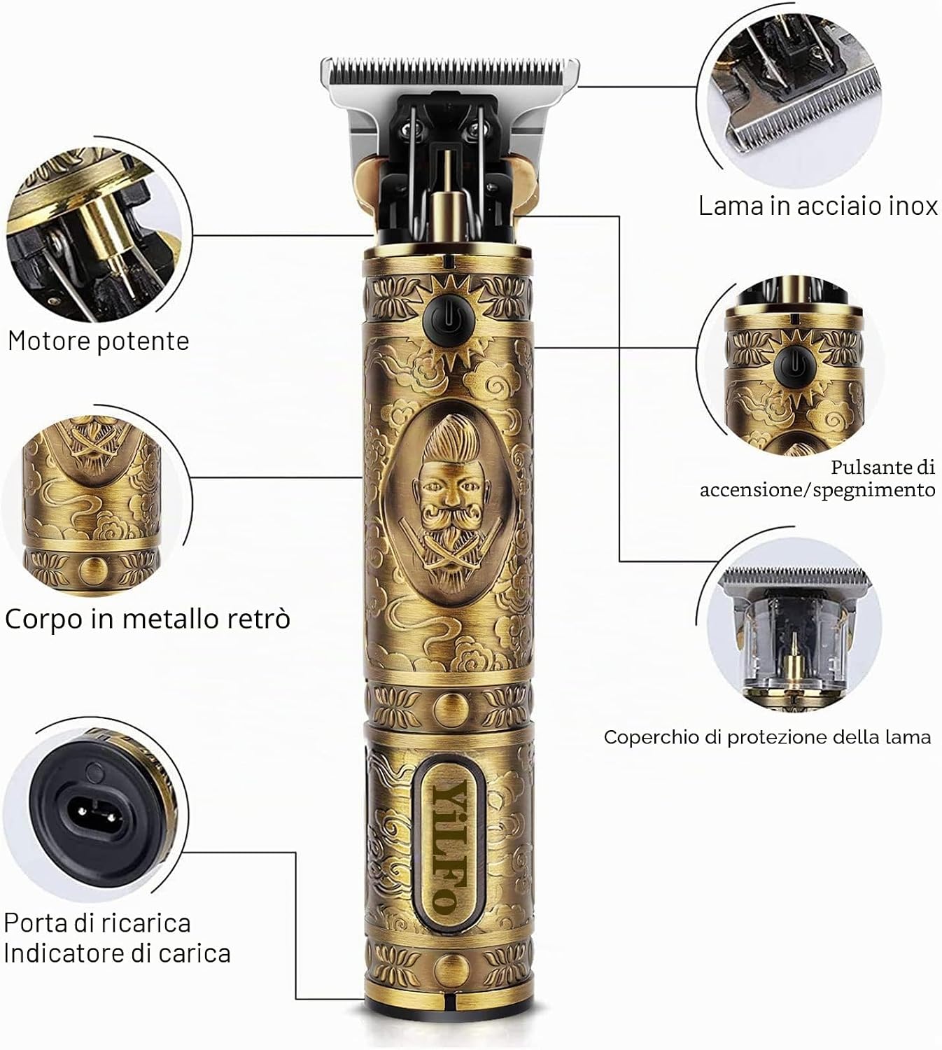 Detalle 2 de YiLFo Tagliacapelli Uomo Professionale: rasoio elettrico multifunzione con 3 pettini e ricarica USB