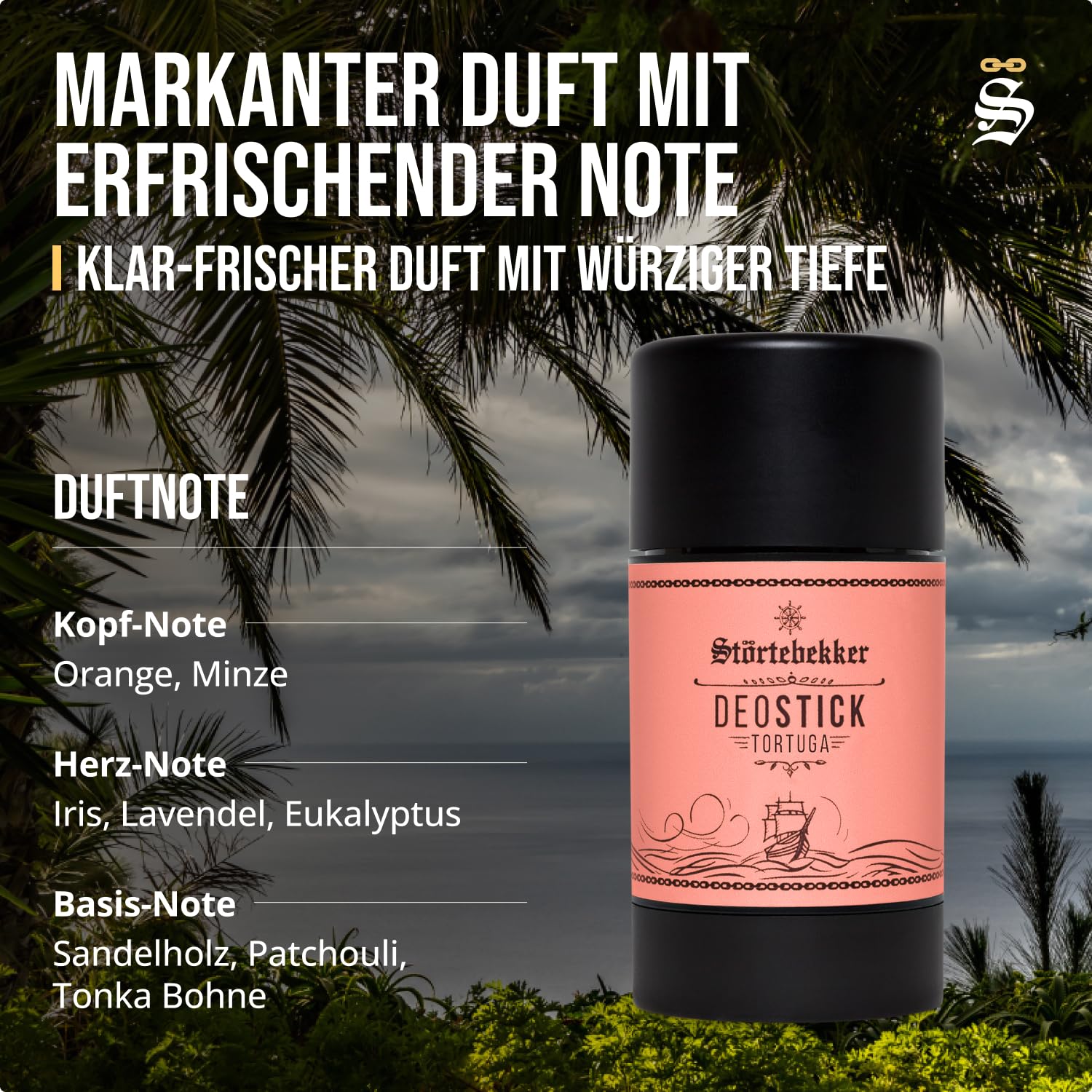 Detalle de Störtebekker Premium Deostick Tortuga – Erfrischender Deo-Stick für Herren, Made in Germany, 75 g