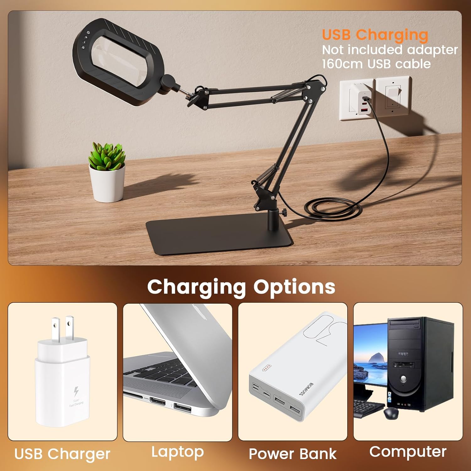 Thumbnail 5 de Magnifying glass with light and stand for reading – 12x USB-powered desk magnifier for crafts