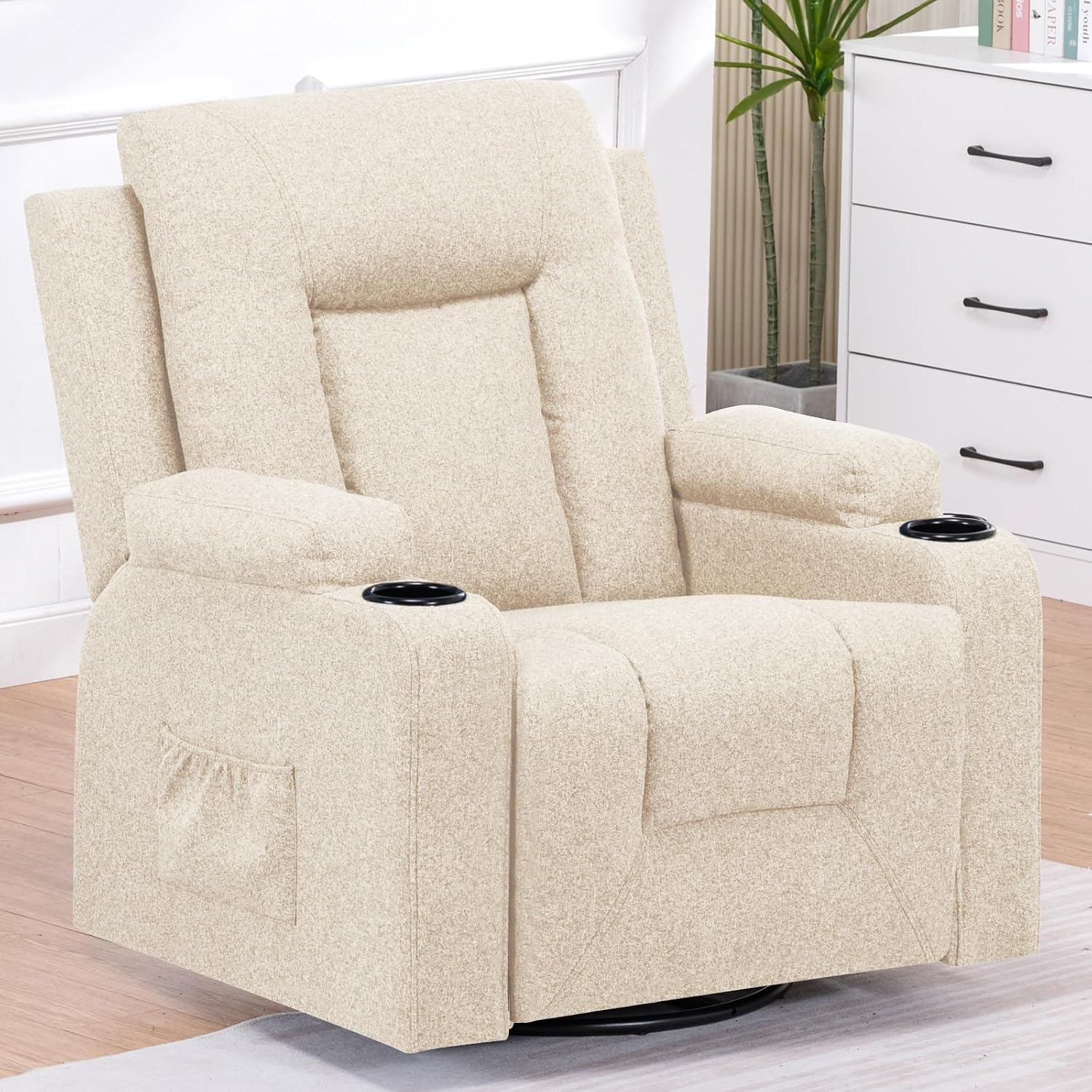 COMHOMA Fauteuil Relaxation en Tissu avec Inclinaison et Pivot 360° — Beige