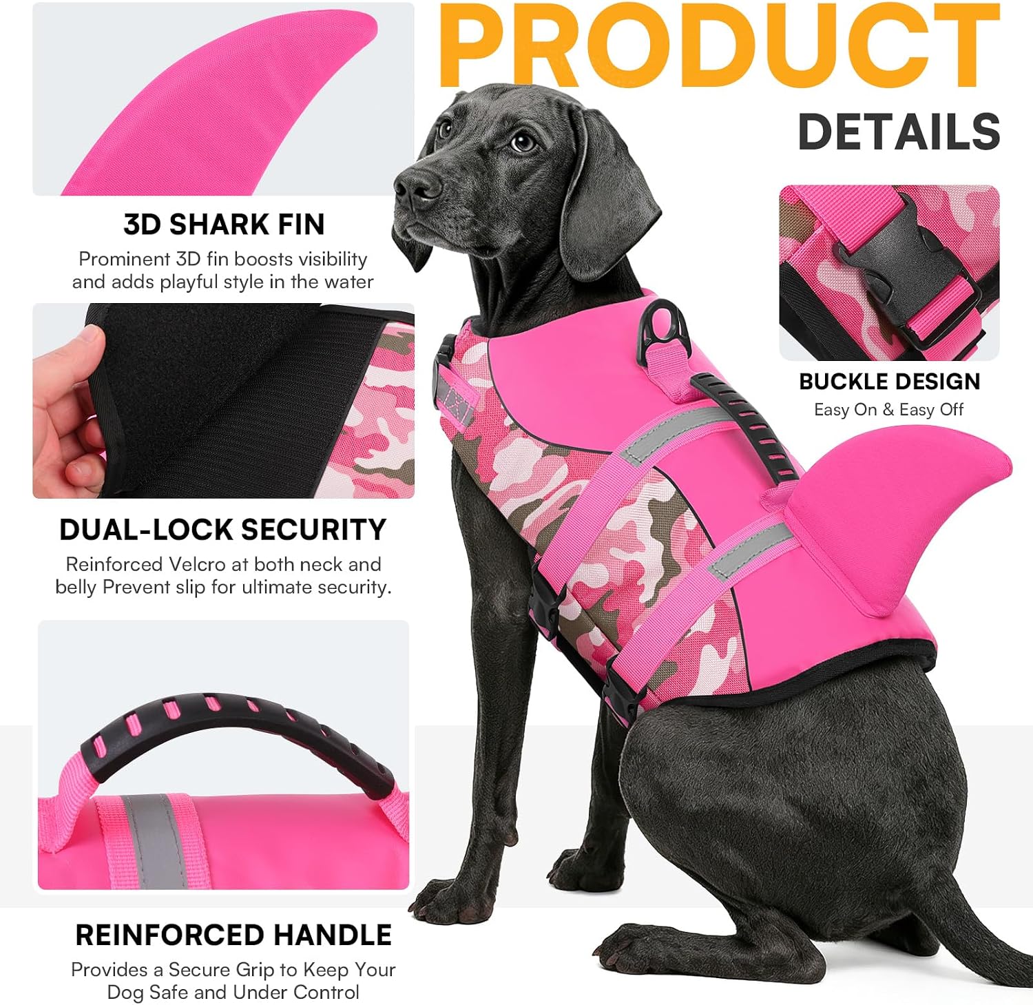 Detalle de Queenmore Dog Swimming Vest: Adjustable Large Life Jacket with Rescue Handle