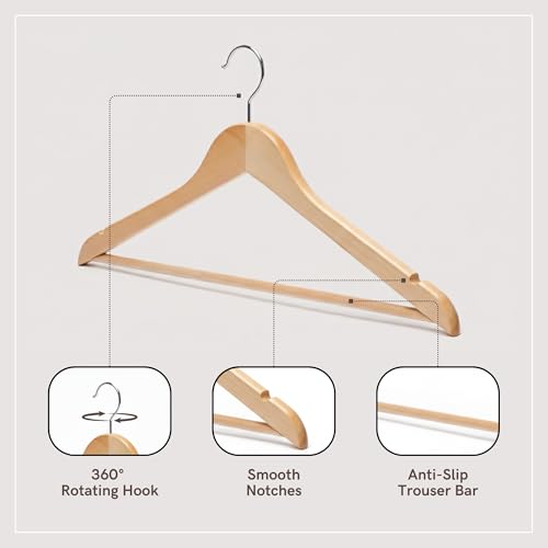 Thumbnail 2 de Straame Home Brown Wooden Coat Hangers (Pack of 20) with Non-Slip Trouser Bar and Extra Smooth Finish