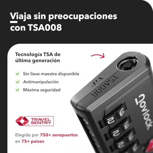Detalle 2 de Candados TSA NovLock con indicador de apertura y combinación de 4 dígitos (4 uds.)