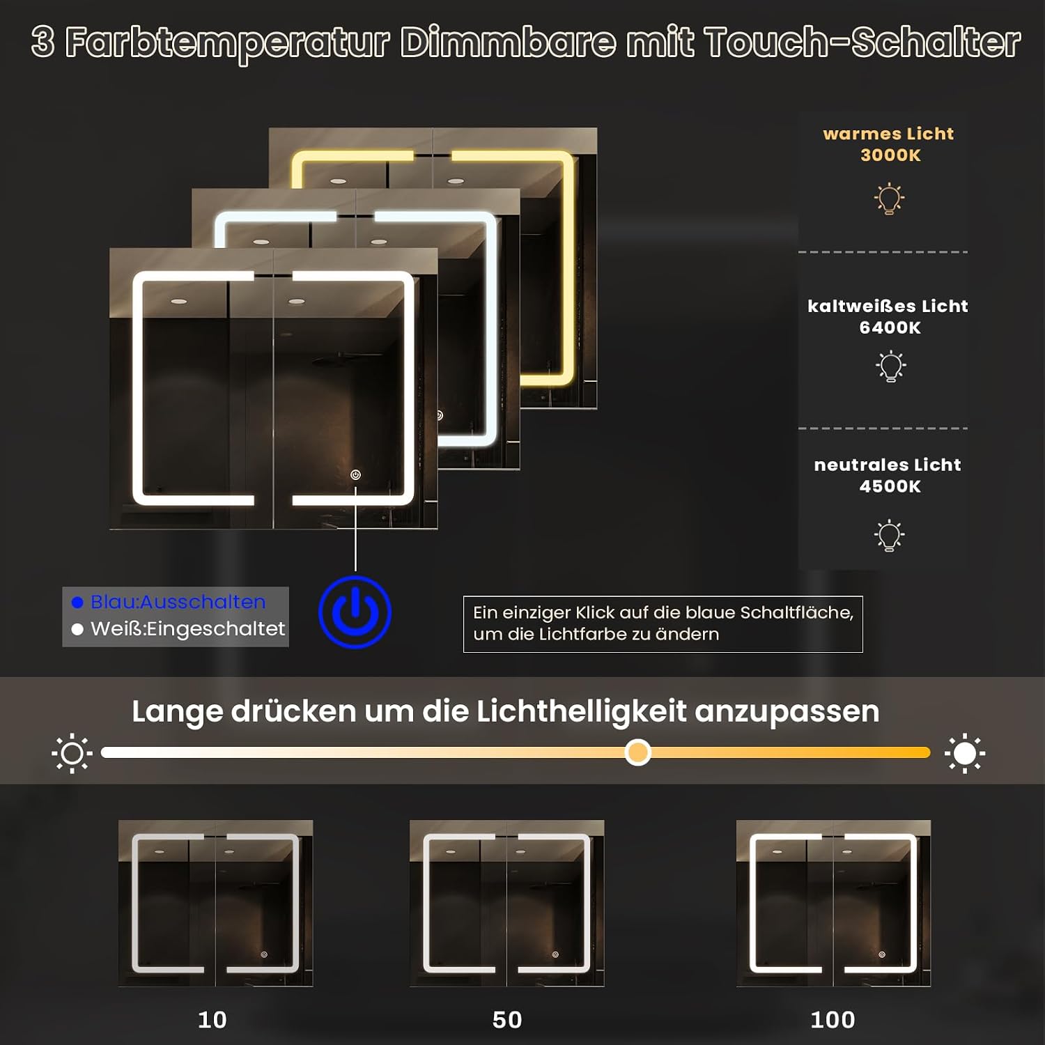 Thumbnail 3 de DICTAC Spiegelschrank Bad mit Beleuchtung und Steckdose – Doppeltür, verstellbare Regale, 70x16x60 cm, Weiß