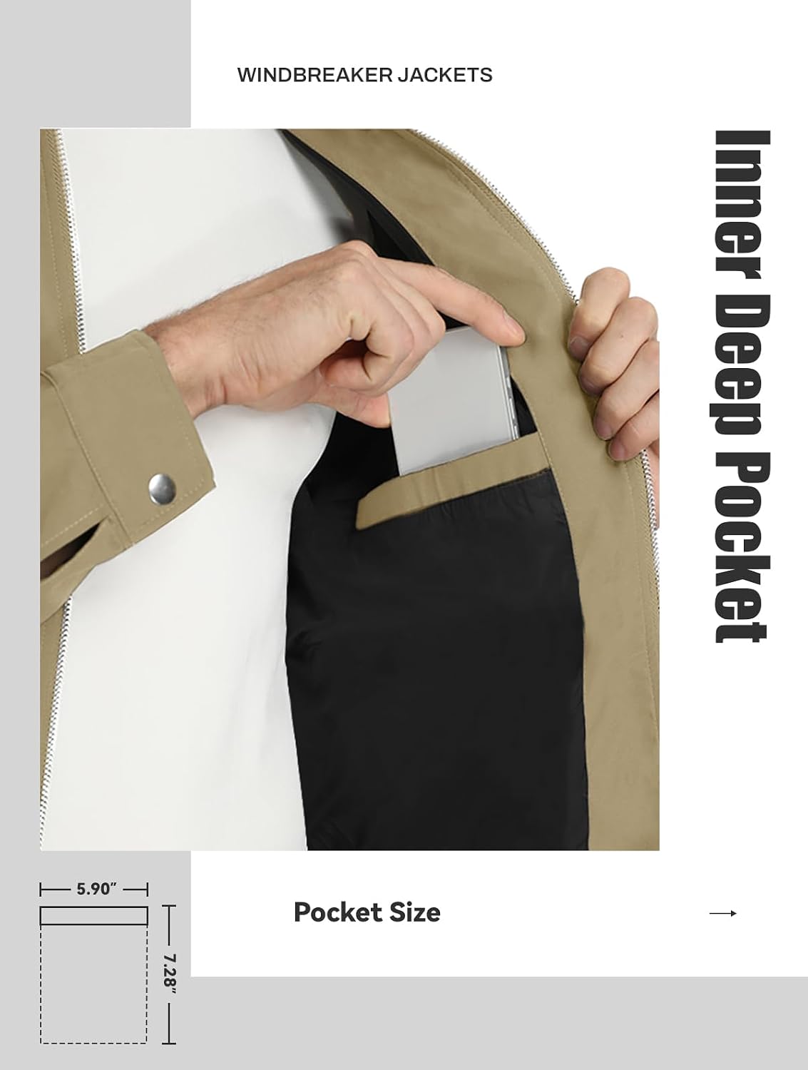 Detalle de MAGNIVIT MT-420 Men's Lightweight Windbreaker Bomber Jacket with Pockets