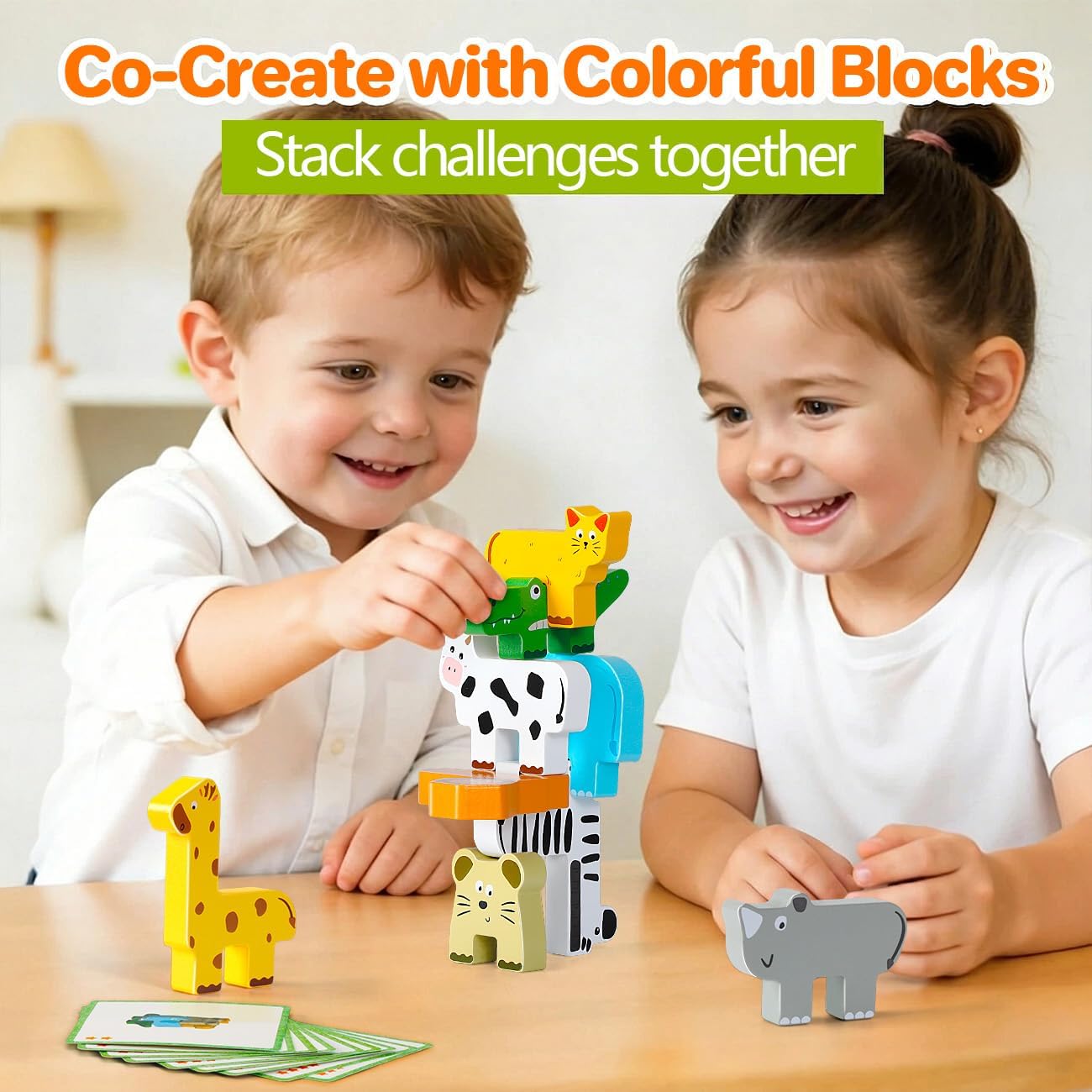 Detalle 2 de Wooden Montessori Animal Stacking Blocks for 1–4 Year Olds (toddler wooden stacking toy set)