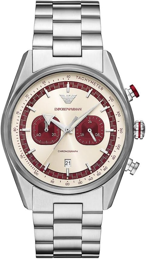 Detalle 2 de Emporio Armani Herrenuhr mit Quarz-Chronograph, 42 mm Edelstahlgehäuse, blaues Zifferblatt, Edelstahlarmband