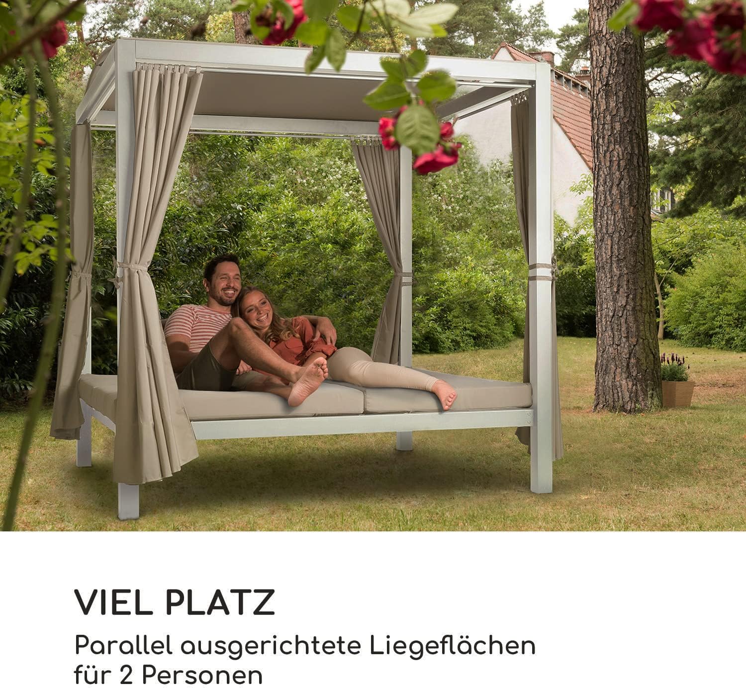 Detalle 2 de blumfeldt 10045965 Double Sun Lounger with Adjustable Canopy and Backrest