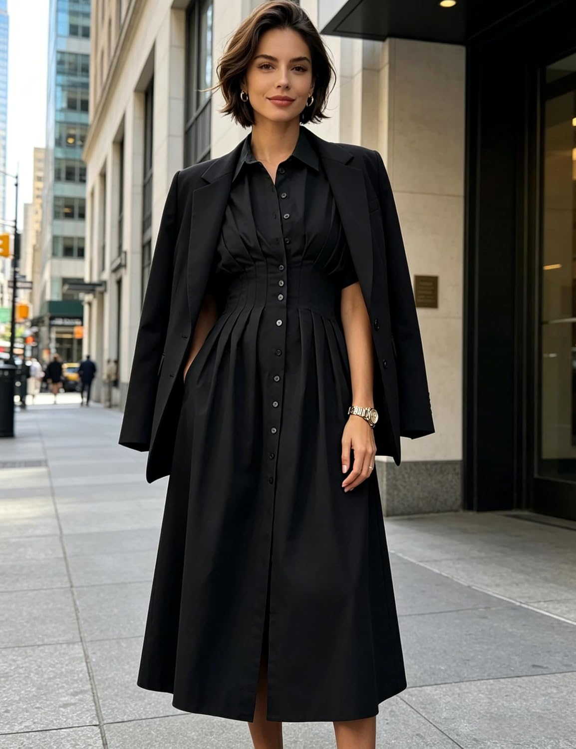 Thumbnail 4 de Yeokou Shirt Dress for Women: Summer Casual Pleated Maxi with Pockets
