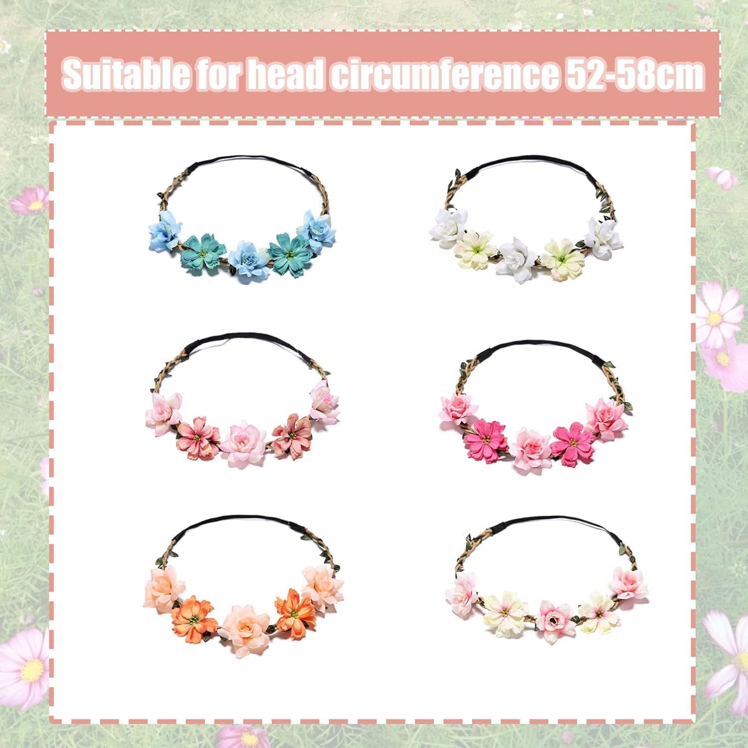 Detalle 2 de IOPJLK 6 Stück Blumenkranz Stirnband für Hochzeit