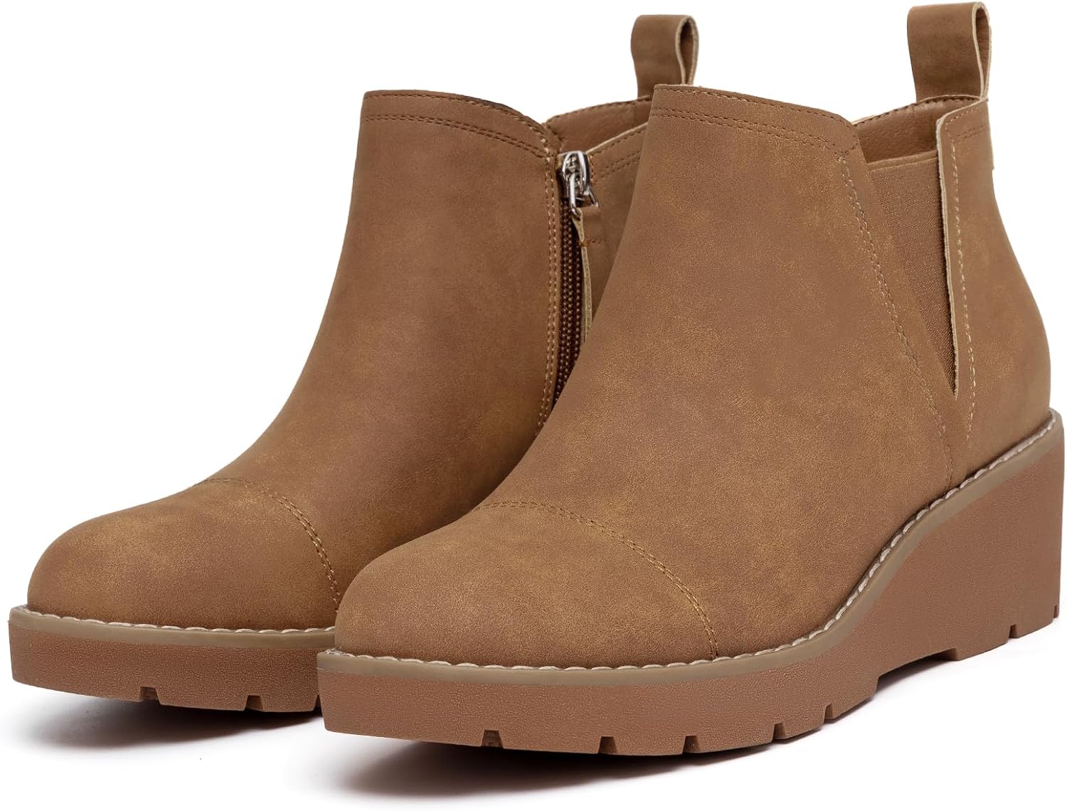 Detalle 2 de Athlefit Women’s Platform Wedge Ankle Boots with Side Zipper and Lug Sole