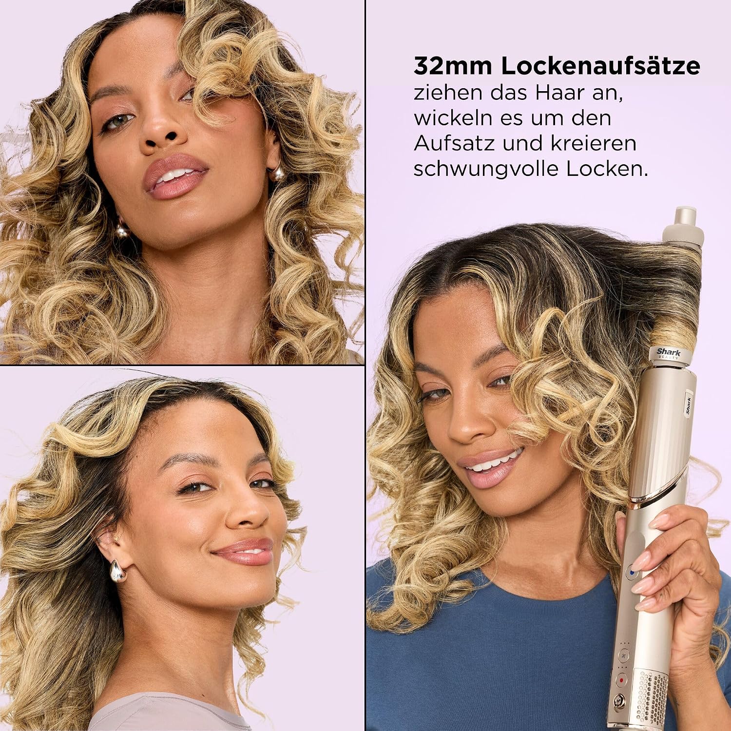 Detalle de Shark FlexStyle 5-in-1 Luftstyler & Haartrockner inkl. Auto-Wrap-Lockenaufsatz – Champagner