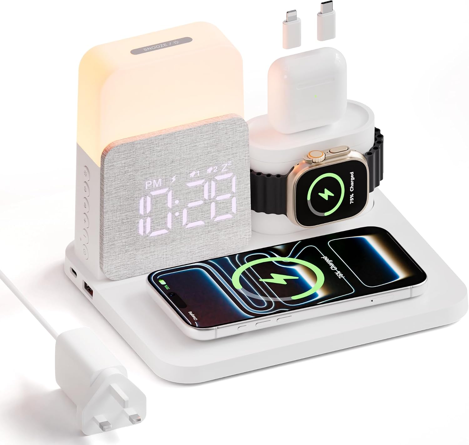 Detalle de COLSUR 6 in 1 Magnetic Wireless Charging Station with Alarm Clock and Night Light