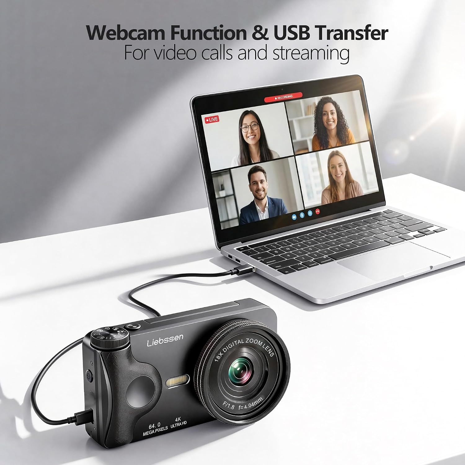 Thumbnail 6 de 4K Digital Camera (64MP Autofocus) with 3.0'' Flip Screen, Time Lapse, Slow Motion and 20 Filters — Portable for Photo & Vlog