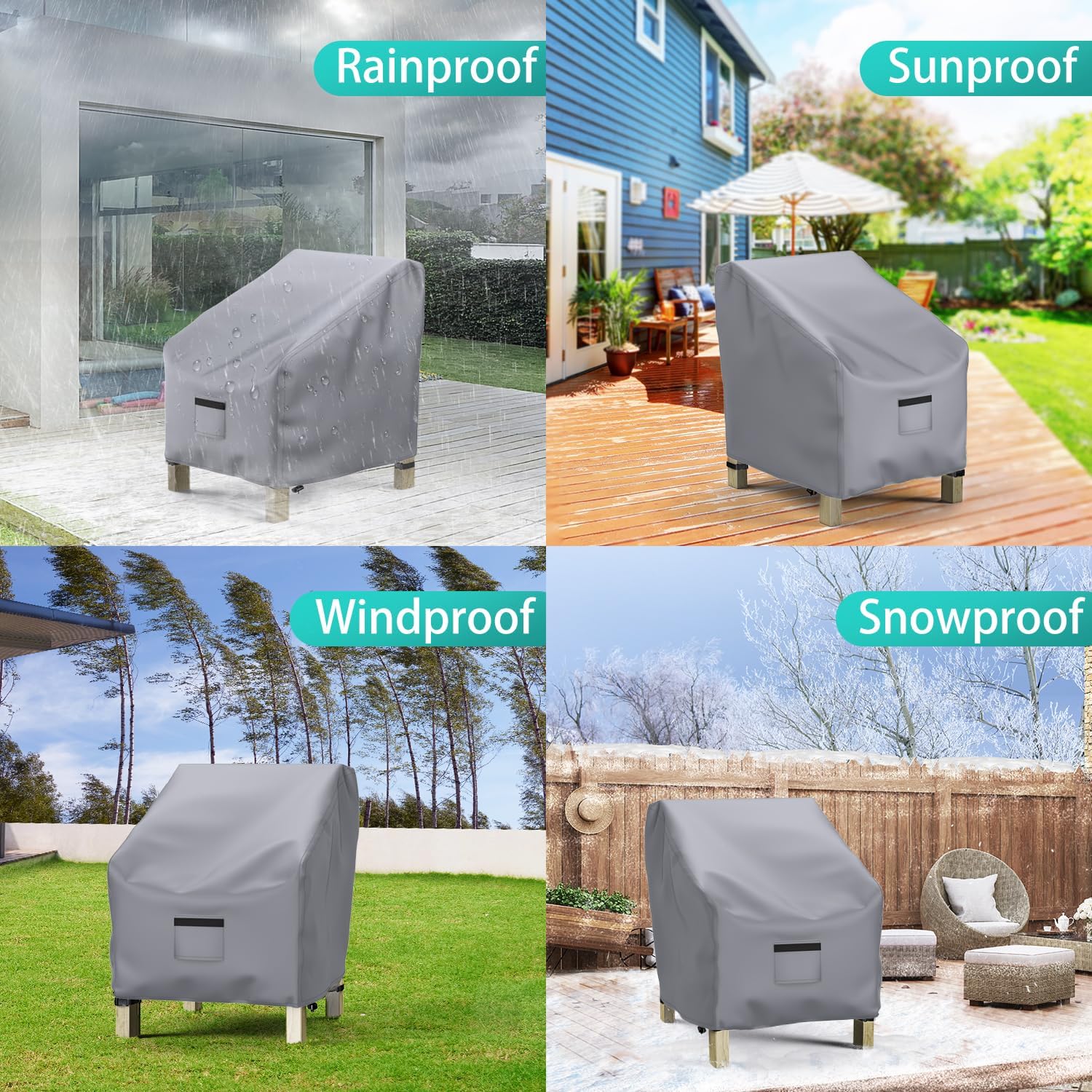 Detalle de BROSYDA BSD-204 Outdoor Patio Chair Covers, 2-Pack, Waterproof Gray Oxford