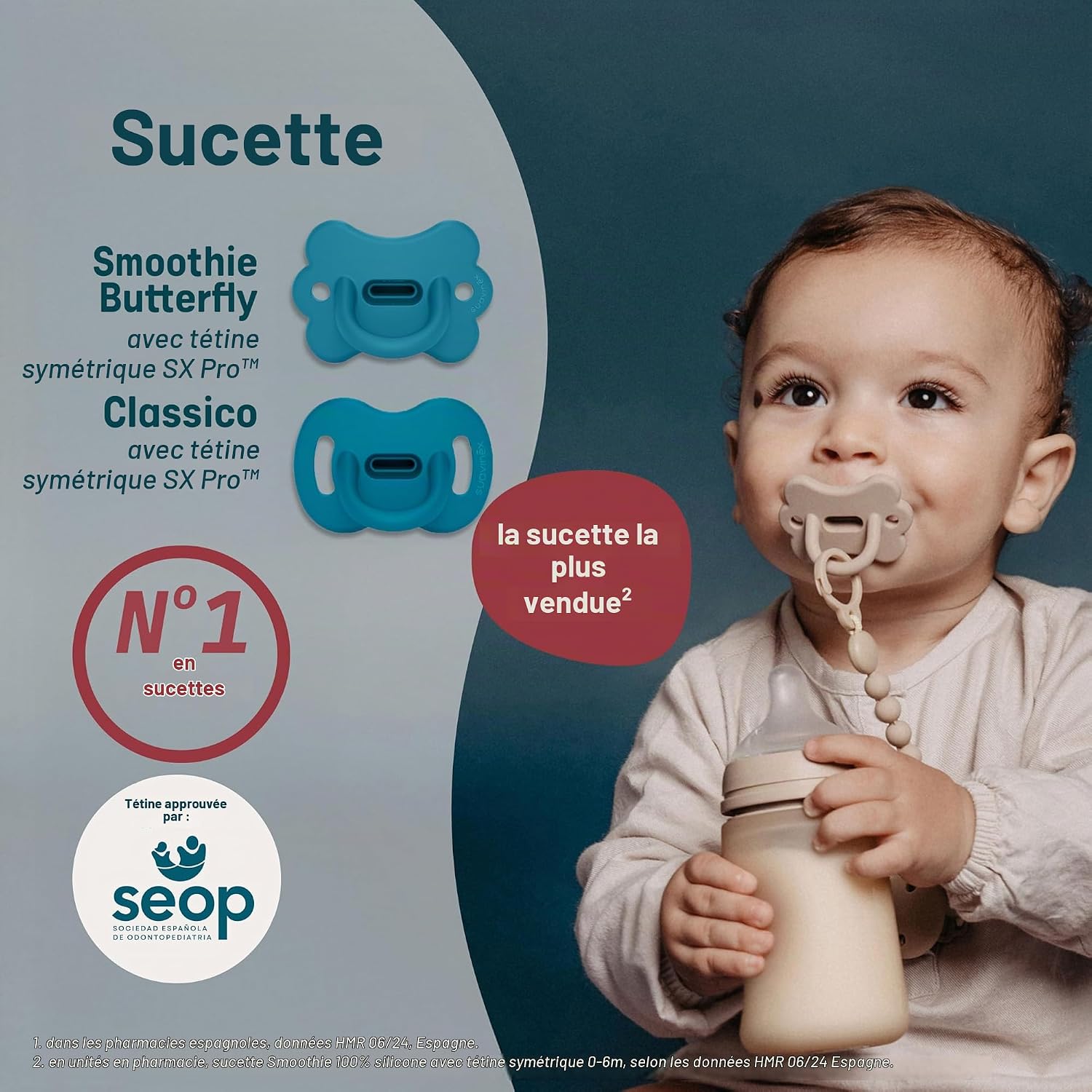 Detalle de Suavinex Butterfly SX Pro siliconenfopspenen voor 0-6 maanden, set van 3
