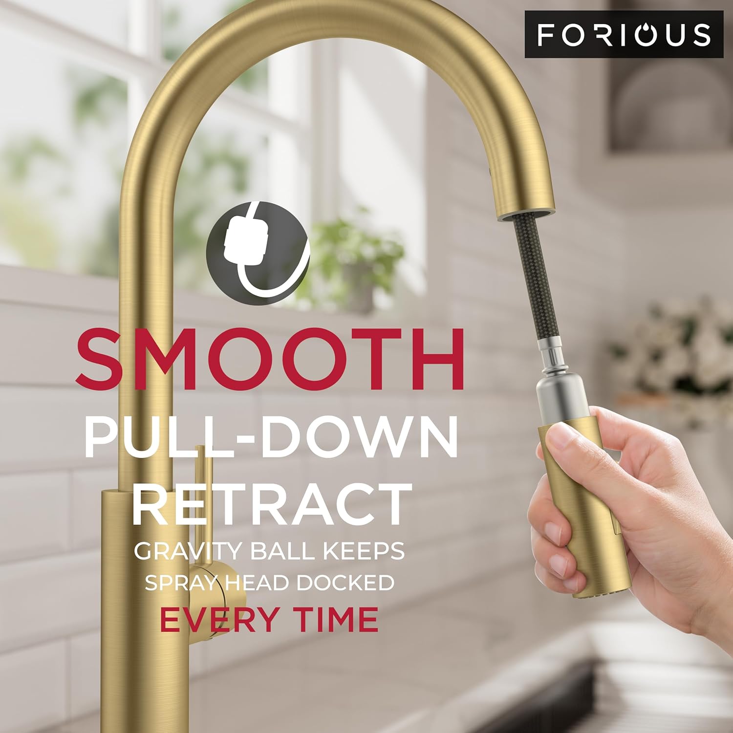 Thumbnail 3 de FORIOUS FF0082G Kitchen Faucet, Gold High-Arc Pull-Down Sprayer