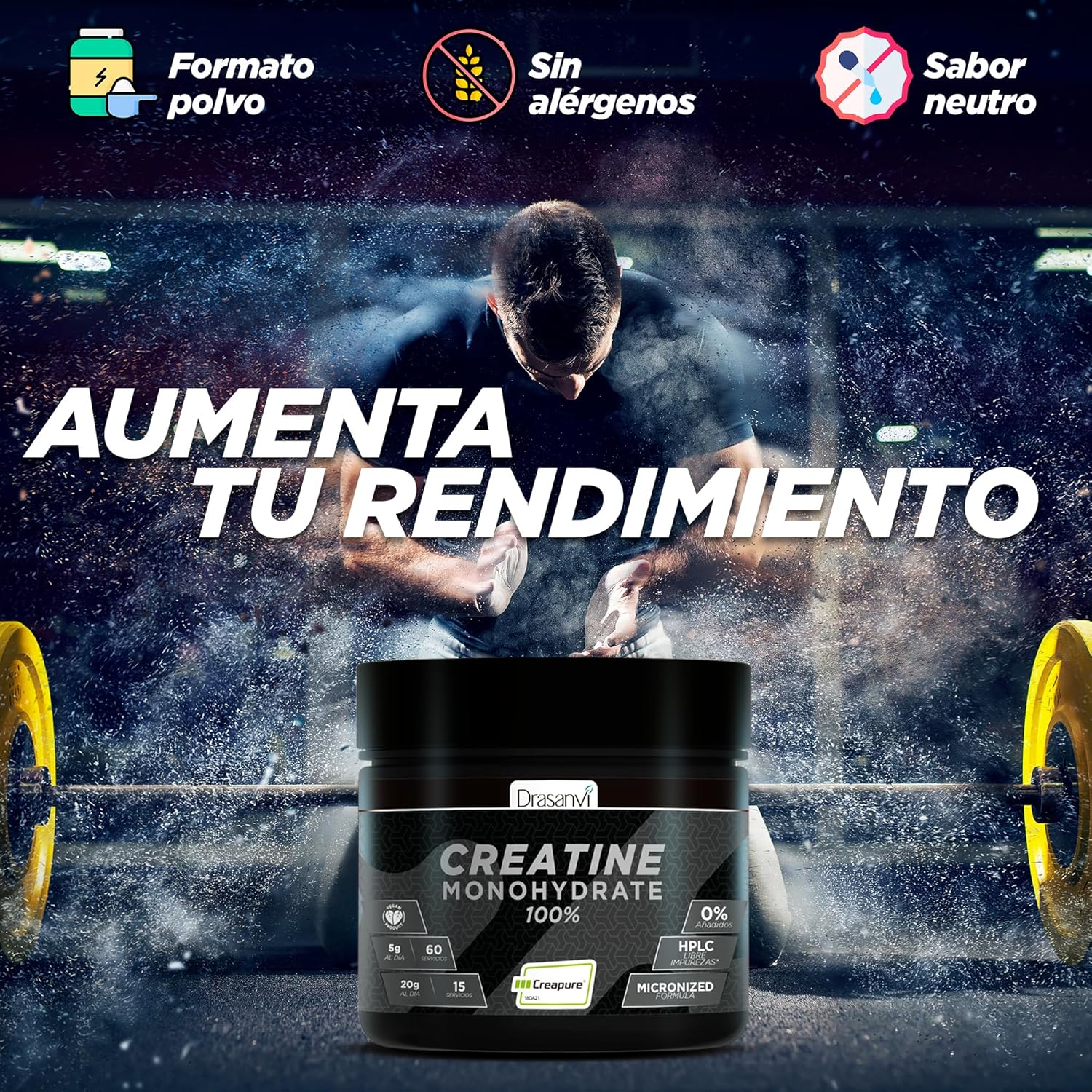 Thumbnail 1 de Creatina Creapure Drasanvi 300g | Mejorar Masa y Rendimiento💪