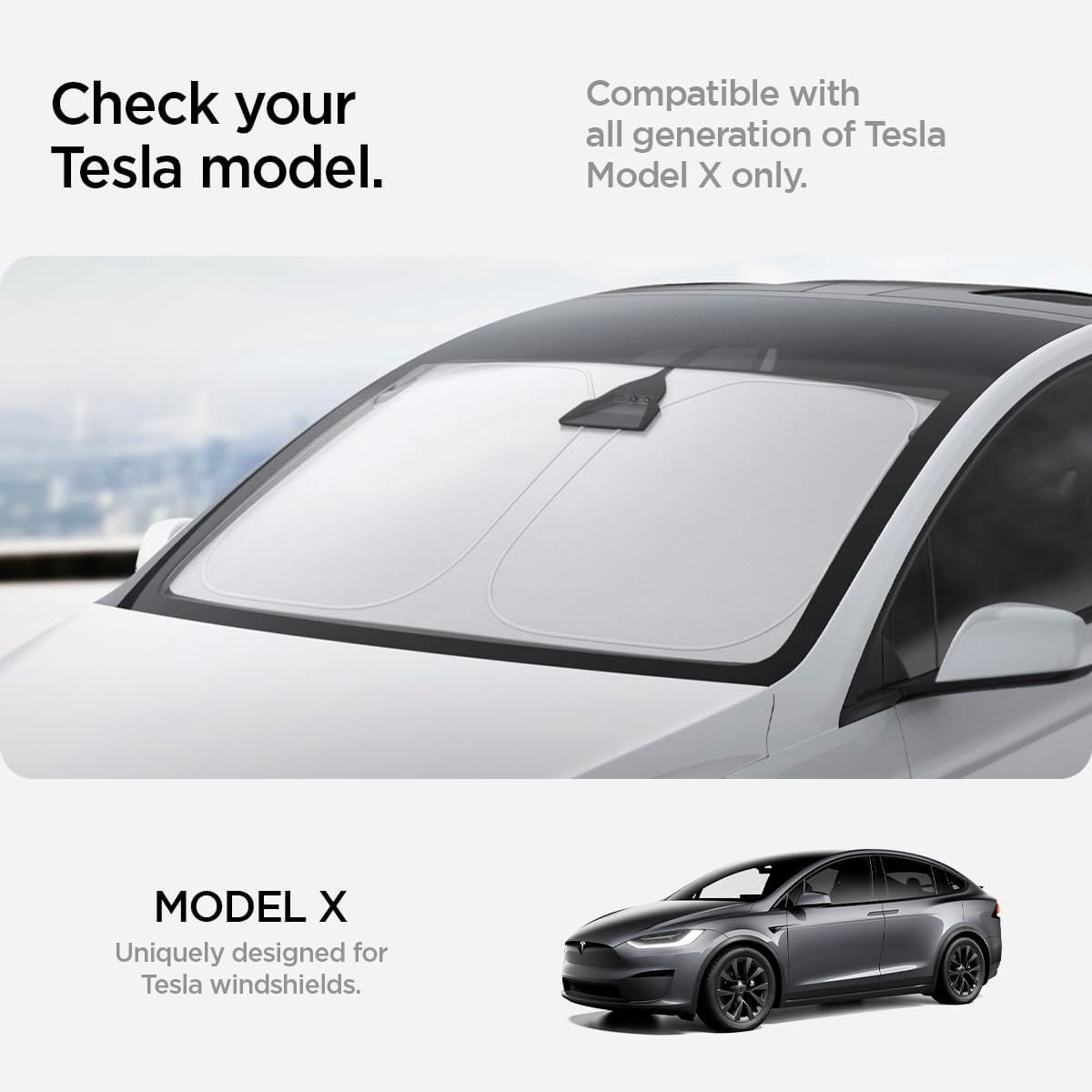 Detalle de Spigen Tesla Model X CryoShade pare-soleil pliable pare-brise avant avec triple revêtement anti-UV
