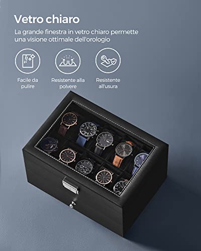 Detalle de SONGMICS Porta Orologi JWB020B01: Scatola a 2 Livelli con Copertura in Vetro e Serratura