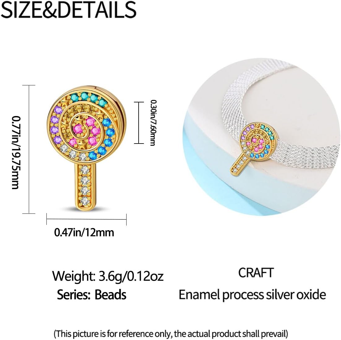 Detalle de KUNSIR 925 Silver Reflective Clip-On Charms for European & Pandora Bracelets