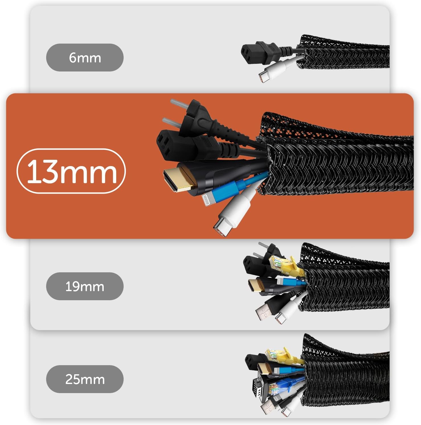 Thumbnail 1 de shinfly 13mm-3m Kabelschlauch Selbstschließend Schwarz – flexibles Kabelmanagement für TV, PC und mehr