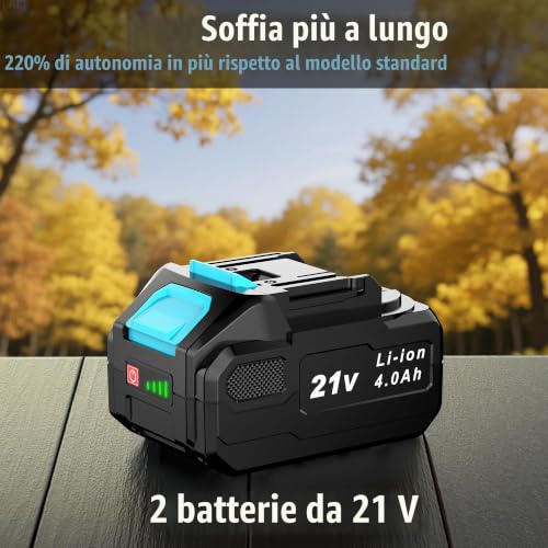 Detalle de LEEIKOO 21V Soffiatore a Batteria con 2 Batterie 4,0Ah – Set completo