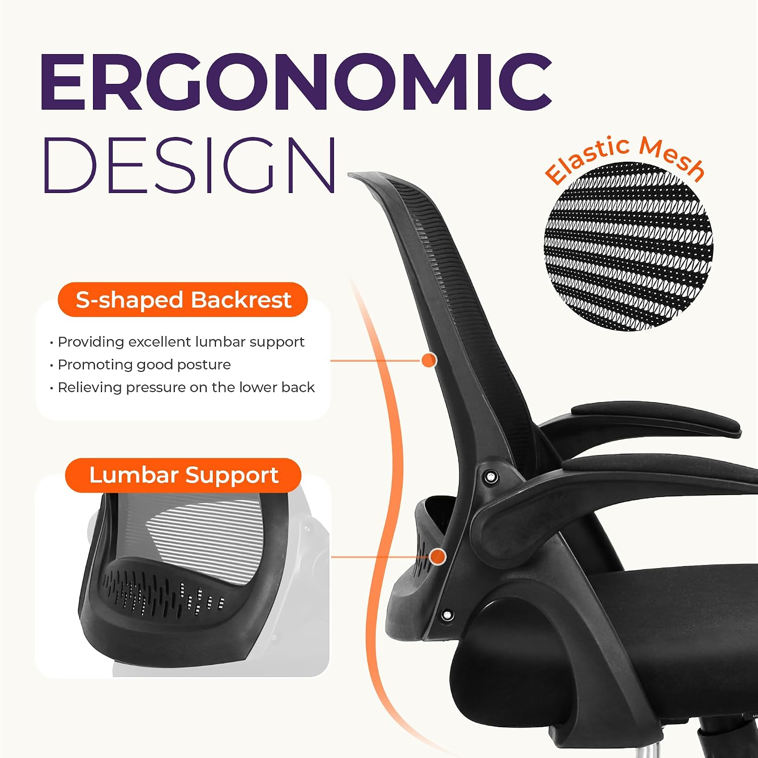 Detalle de NEO CHAIR NEC Mesh Office Chair with Flip-Up Arms and Lumbar Support