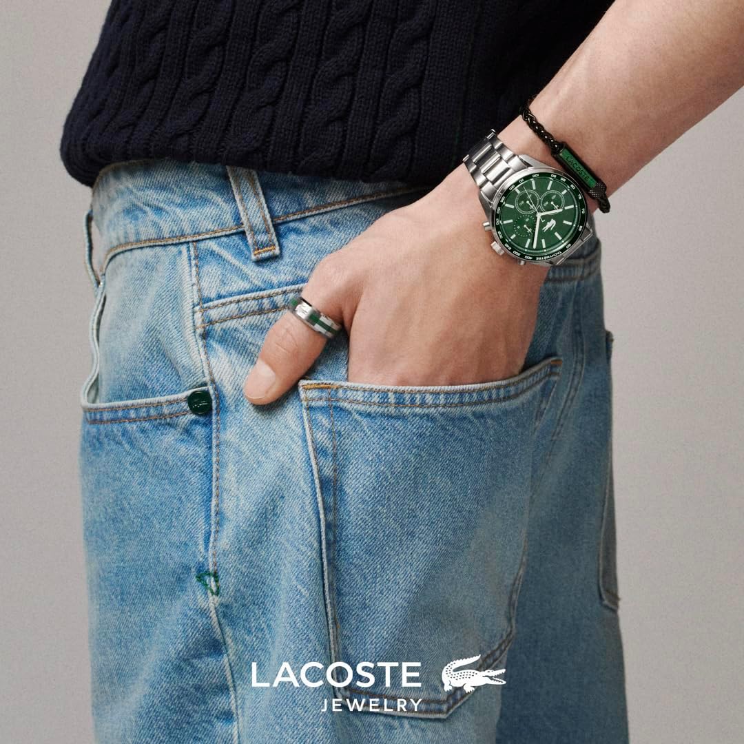Thumbnail 2 de Lacoste Baseline Herrenring aus Edelstahl – silber oder schwarz, mit Lacoste-Krokodil und grüner Emaillierung (Größe 64)