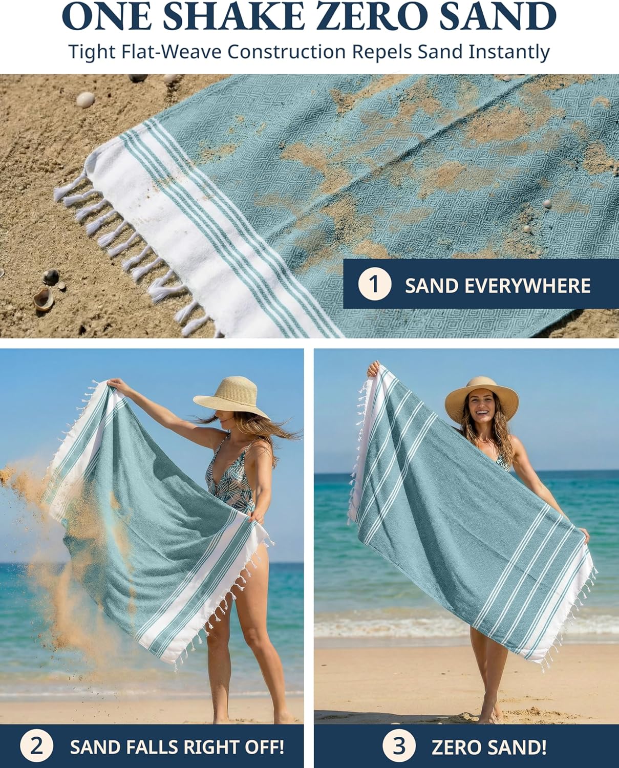 Thumbnail 4 de LANE LINEN Turkish Beach Towels, Baltic – 2 Pack, Extra Large 39" x 71", Sand-Free & Quick-Dry