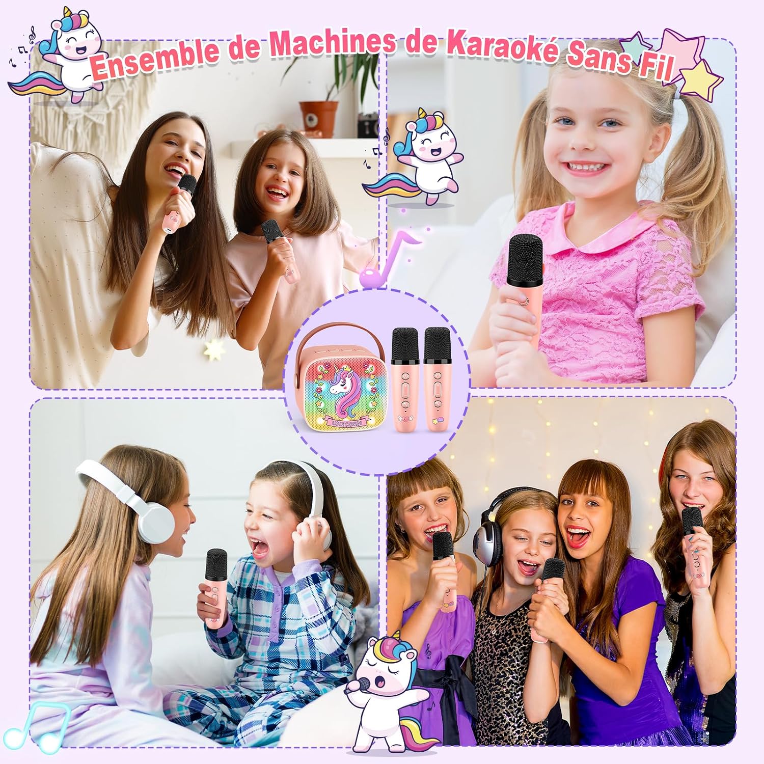 Detalle de Dislocati Micro Karaoke Enfant avec 2 Microphones Sans Fil Bluetooth – Hypnotisant pour les petites stars
