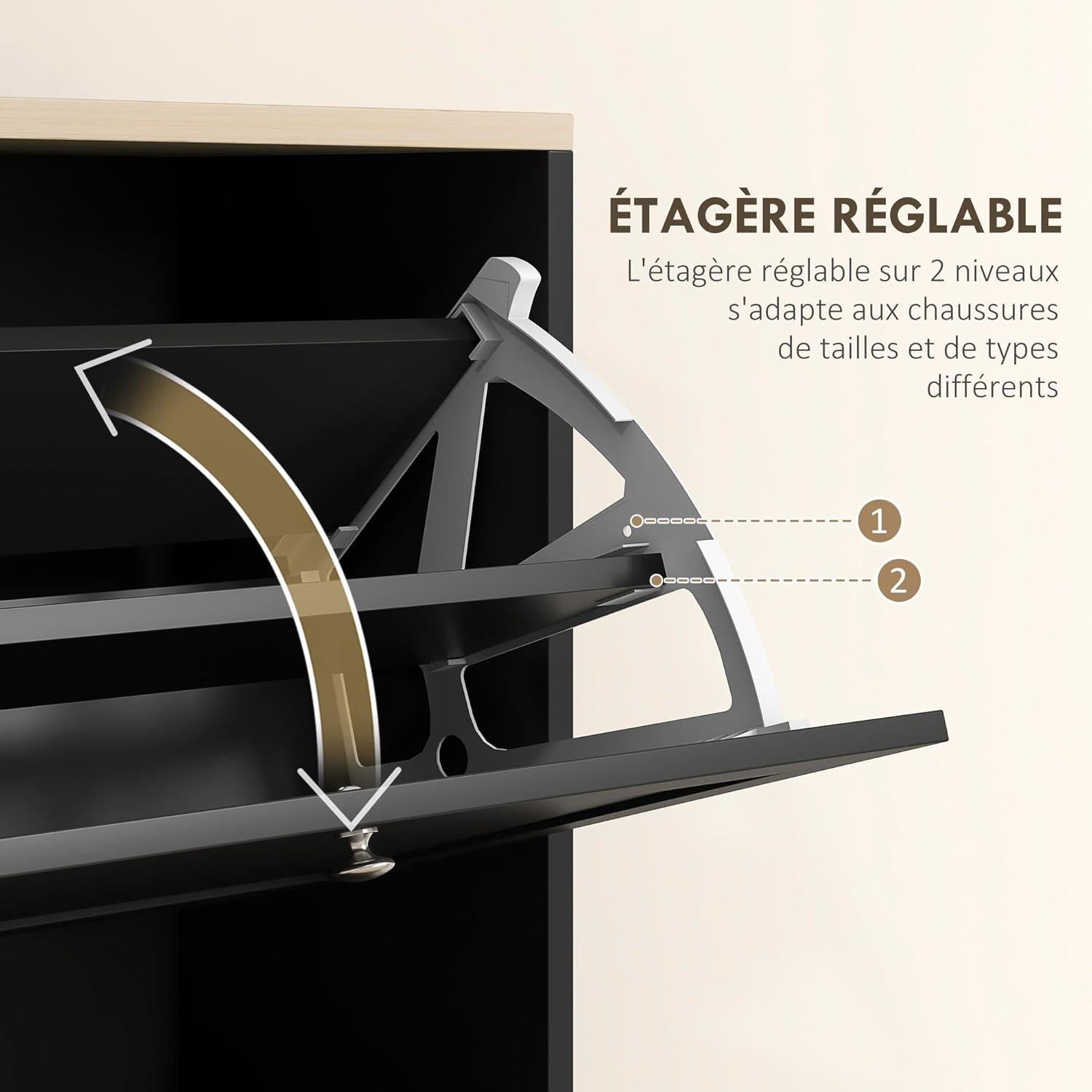 Thumbnail 4 de HOMCOM Meuble à Chaussures 18 Paires – Armoire étroite noire avec 3 tiroirs rabattables et étagères réglables