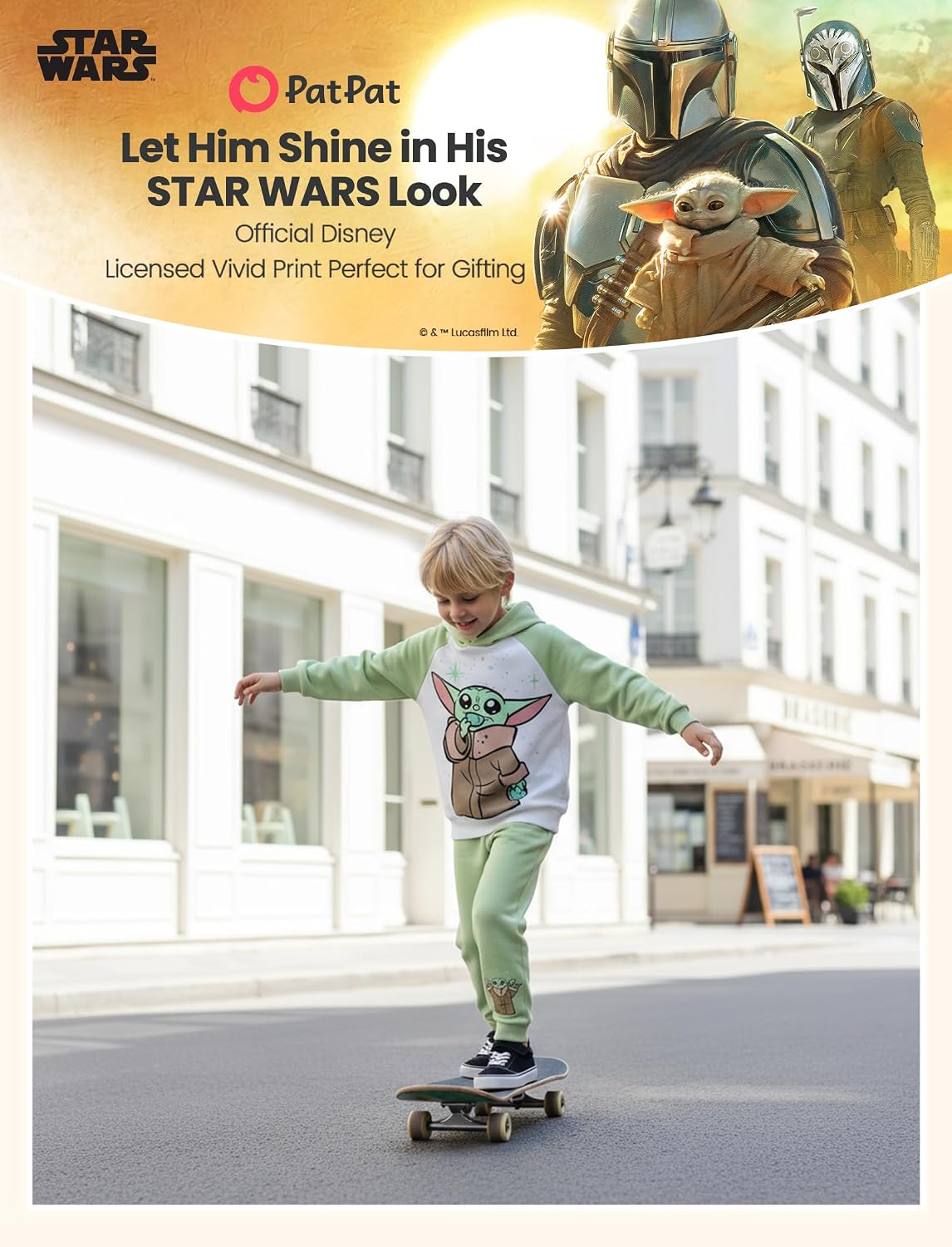 Detalle de Disney The Mandalorian Grogu Boys’ Hoodie and Jogger Set, Cotton Blend