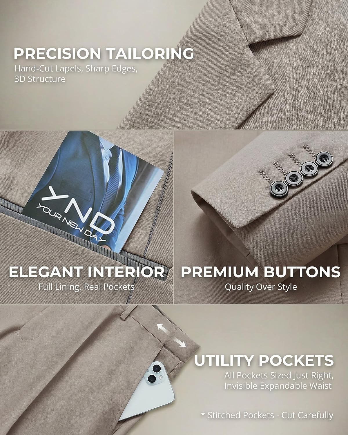 Detalle 2 de YND Men's 2 Piece Slim Fit Suit with Tie 👔