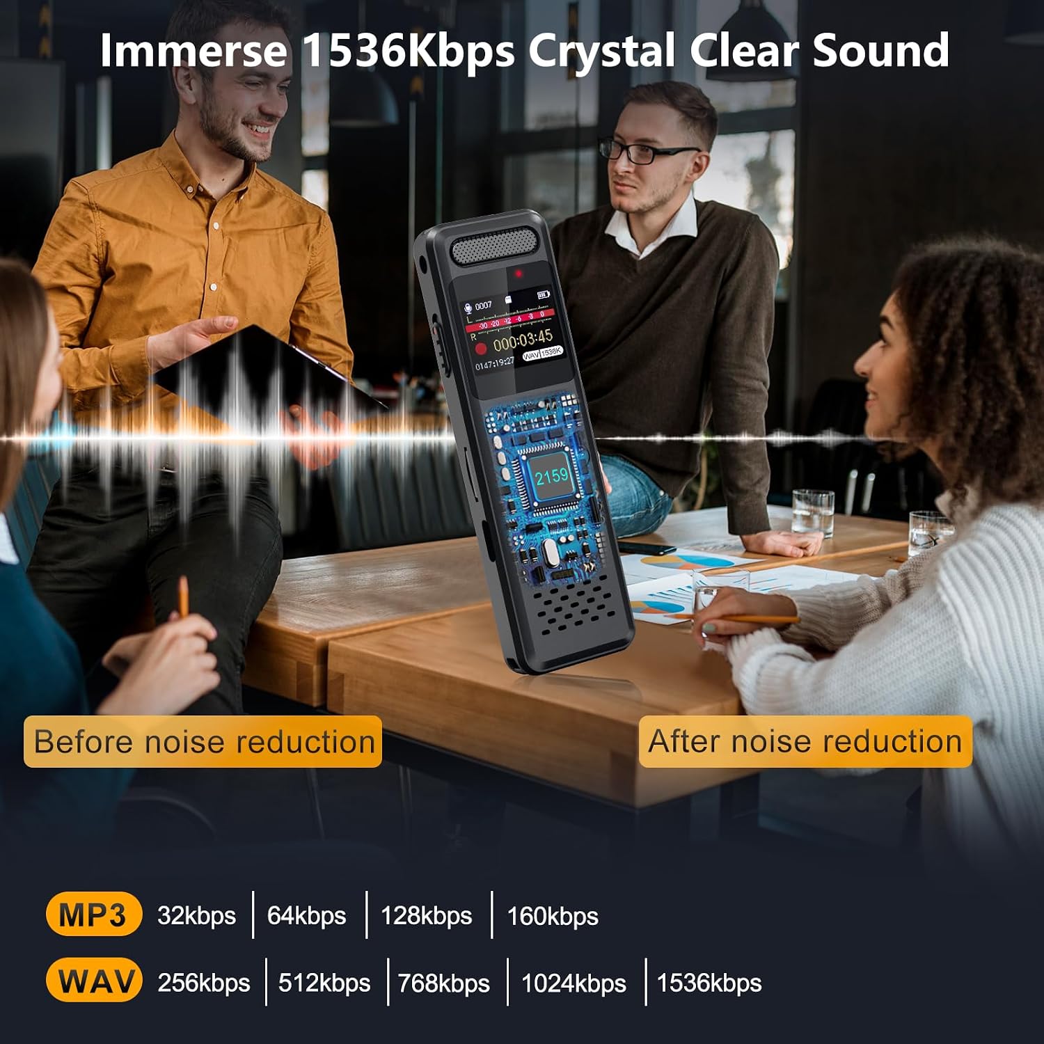 Detalle de Ponovo Voice Recorder 100H with 80GB Storage and 100 Hours of Recording