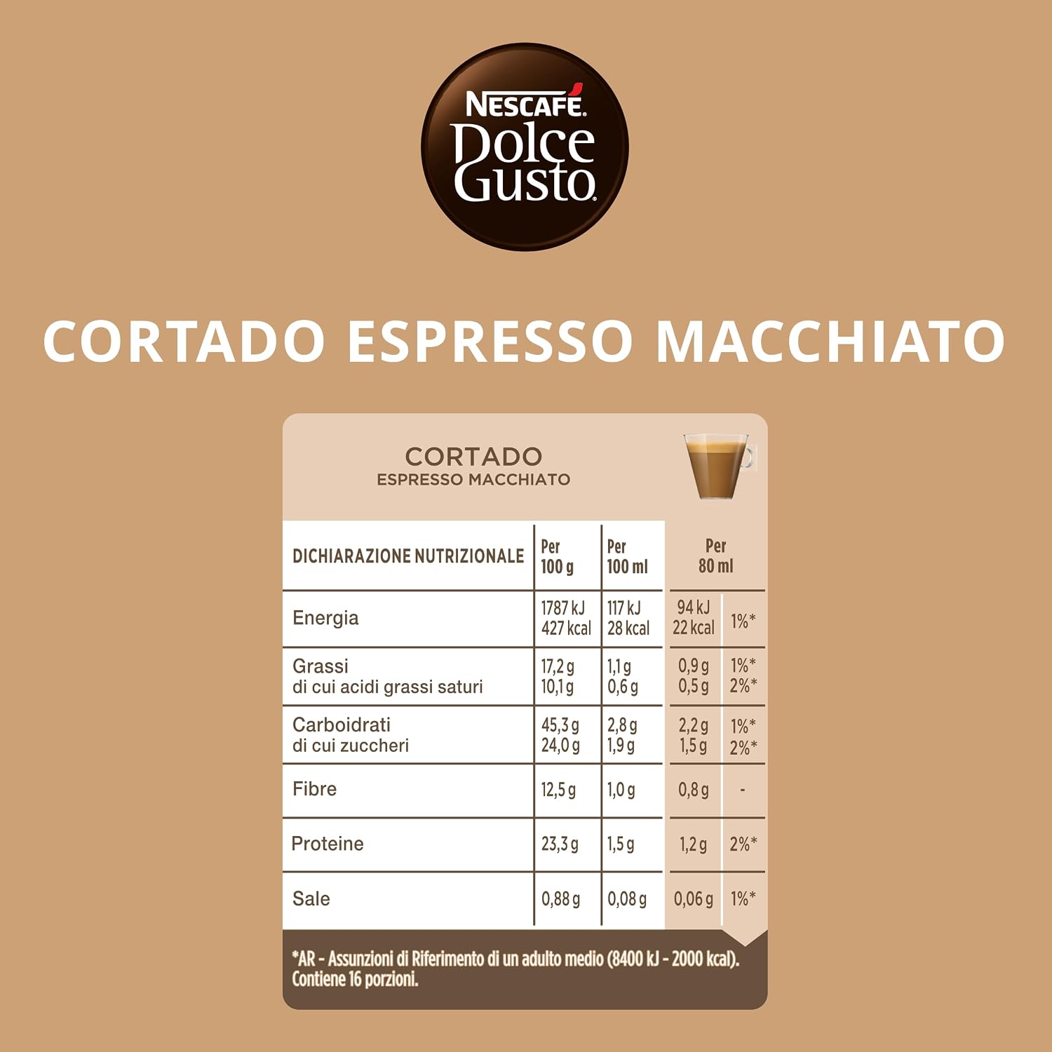 Detalle de NESCAFÉ DOLCE GUSTO Cortado Espresso Macchiato Caffè – 96 capsule compatibili da 6 confezioni da 16