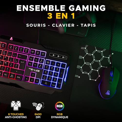 Detalle de The G-Lab Combo Hélium – Clavier + Souris + Tapis 3 en 1 pour PC, PS4/PS5 et Xbox