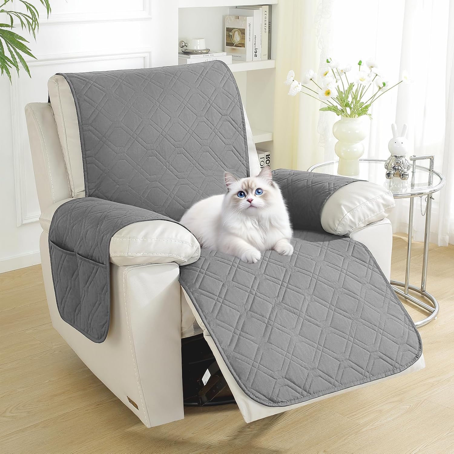 Detalle 2 de YSTELLAA Copripoltrona Relax Reclinabile Grande 1 posto impermeabile grigio chiaro con braccioli rimovibili