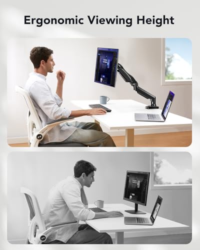 Detalle de HUANUO Soporte Monitor Escritorio para 13–32 pulgadas con Brazo Ergonómico, C‑Clamp o Grommet, 360° de Rotación y Altura Ajustable