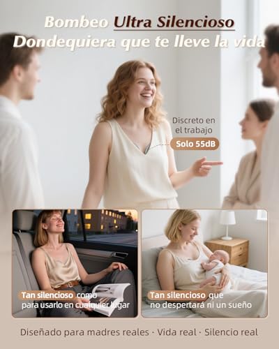 Detalle de KISSBOBO K5 Sacaleches eléctrico: 19 niveles, 4 modos y 280 mmHg, manos libres