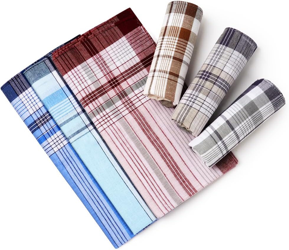Thumbnail 5 de Aomig Fazzoletti Uomo in cotone, set da 12 grandi (6 colori) 40x40 cm, stile plaid
