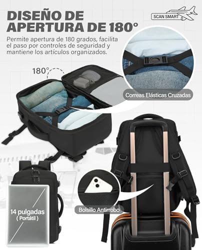 Detalle 2 de VANKEV Mochila Viaje Cabina 40x20x25 cm (20L) para Ryanair – Organización, comodidad y seguridad para portátil de 14