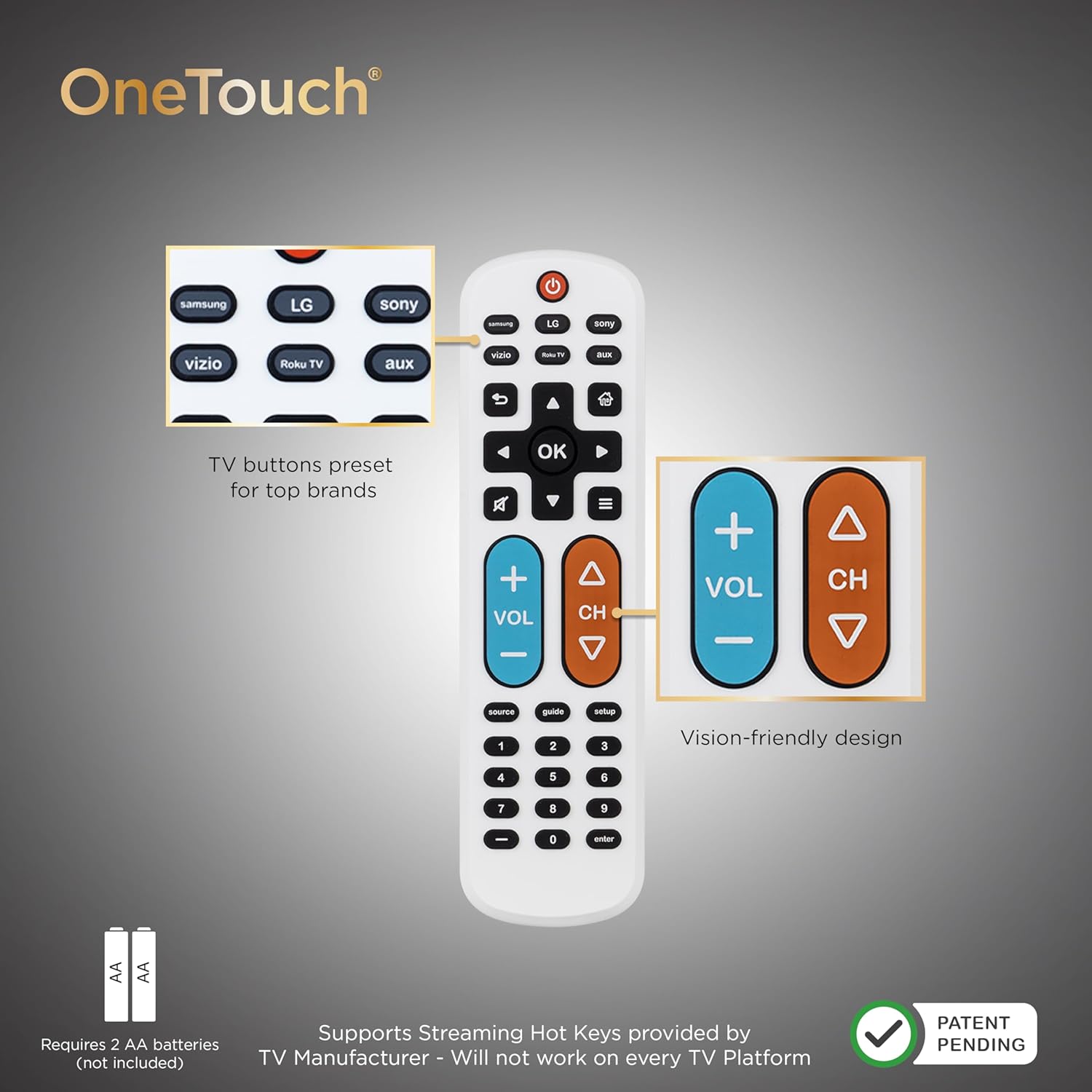 Thumbnail 5 de UltraPro BigEZ OneTouch Big Button Universal TV Remote (85053) – Backlit, Easy Setup, for Seniors