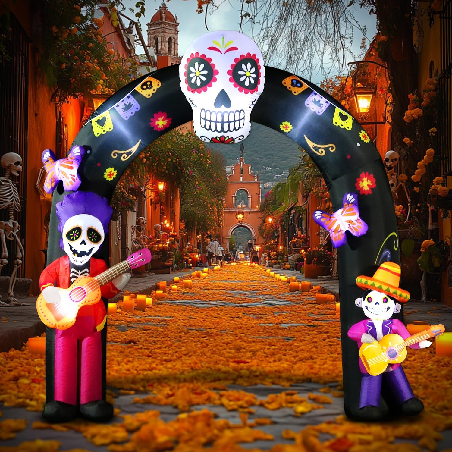 Detalle 1 de DomKom K1455 8-Foot Day of the Dead Inflatable Arch with LED Lights