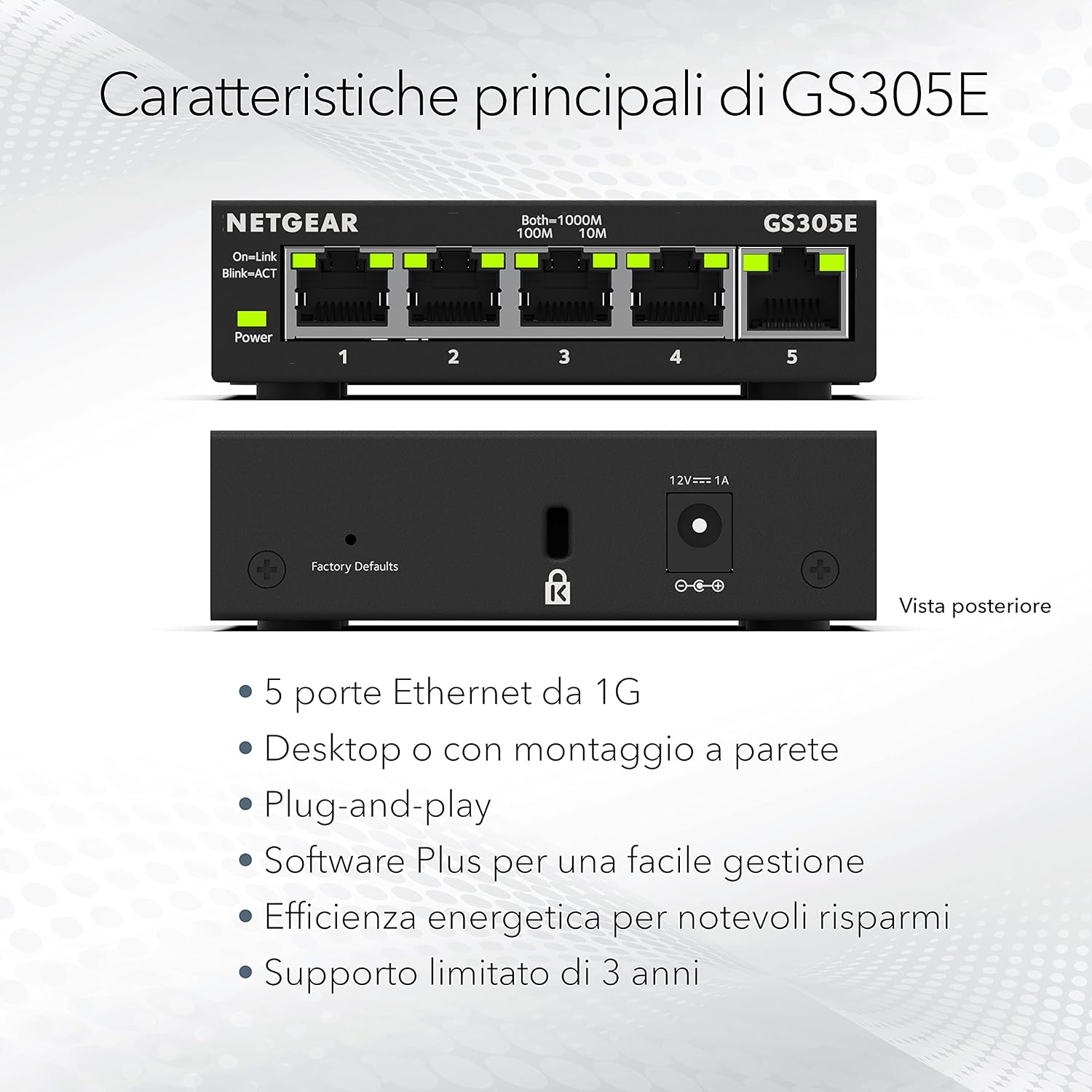 Detalle 2 de NETGEAR Switch Ethernet Plus 5 porte GS305E Smart Managed Plus con VLAN e QoS