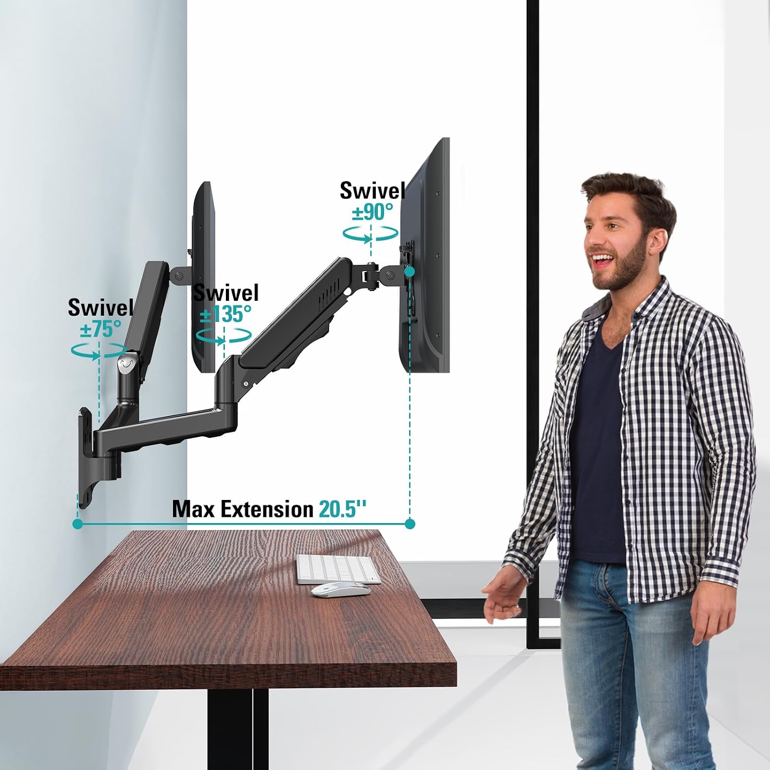 Detalle 2 de ErgoFocus Dual Monitor Wall Mount for 13–32-Inch Screens