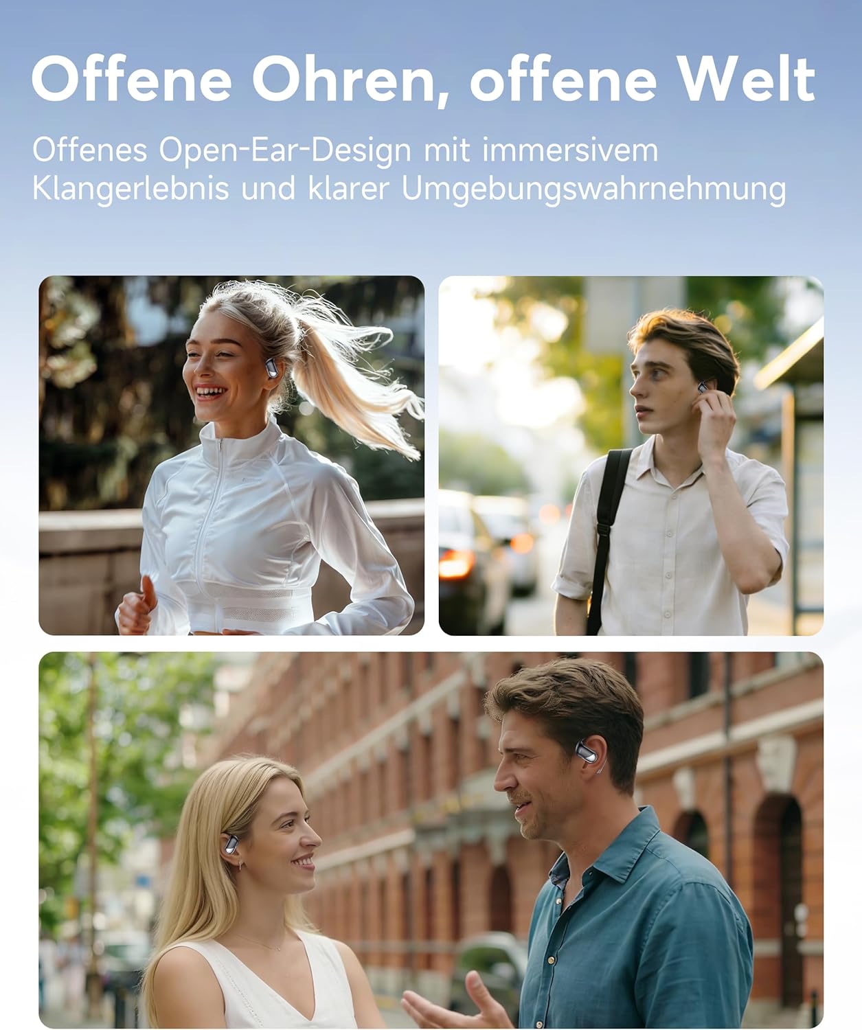 Detalle de Offene Ohr Kabellose Ohrhörer – Sport Bluetooth mit Echtzeitübersetzung, 80 Stunden Akkulaufzeit, IP55, Open-Ear-Design (Schwarz)