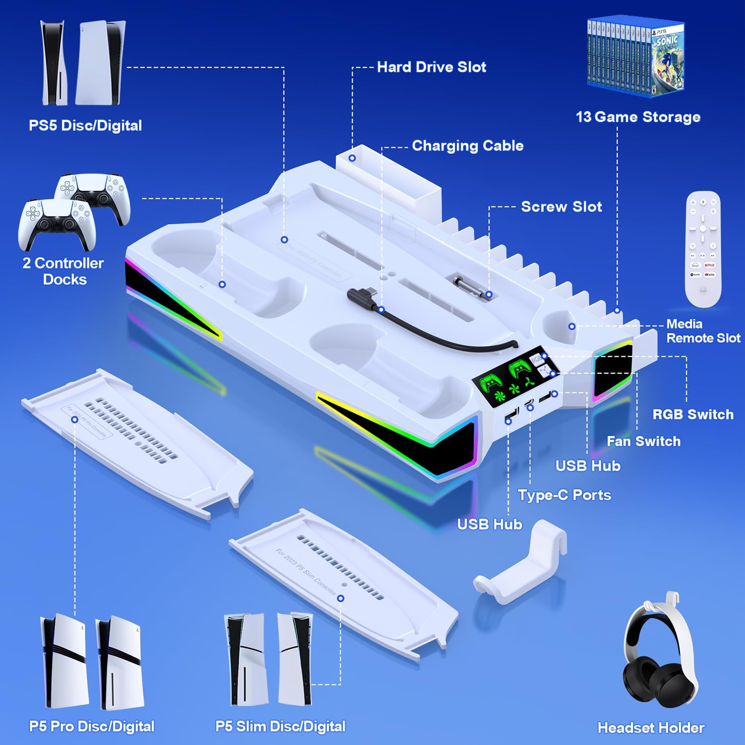 Thumbnail 6 de PS5 Slim Pro Stand Cooling Station