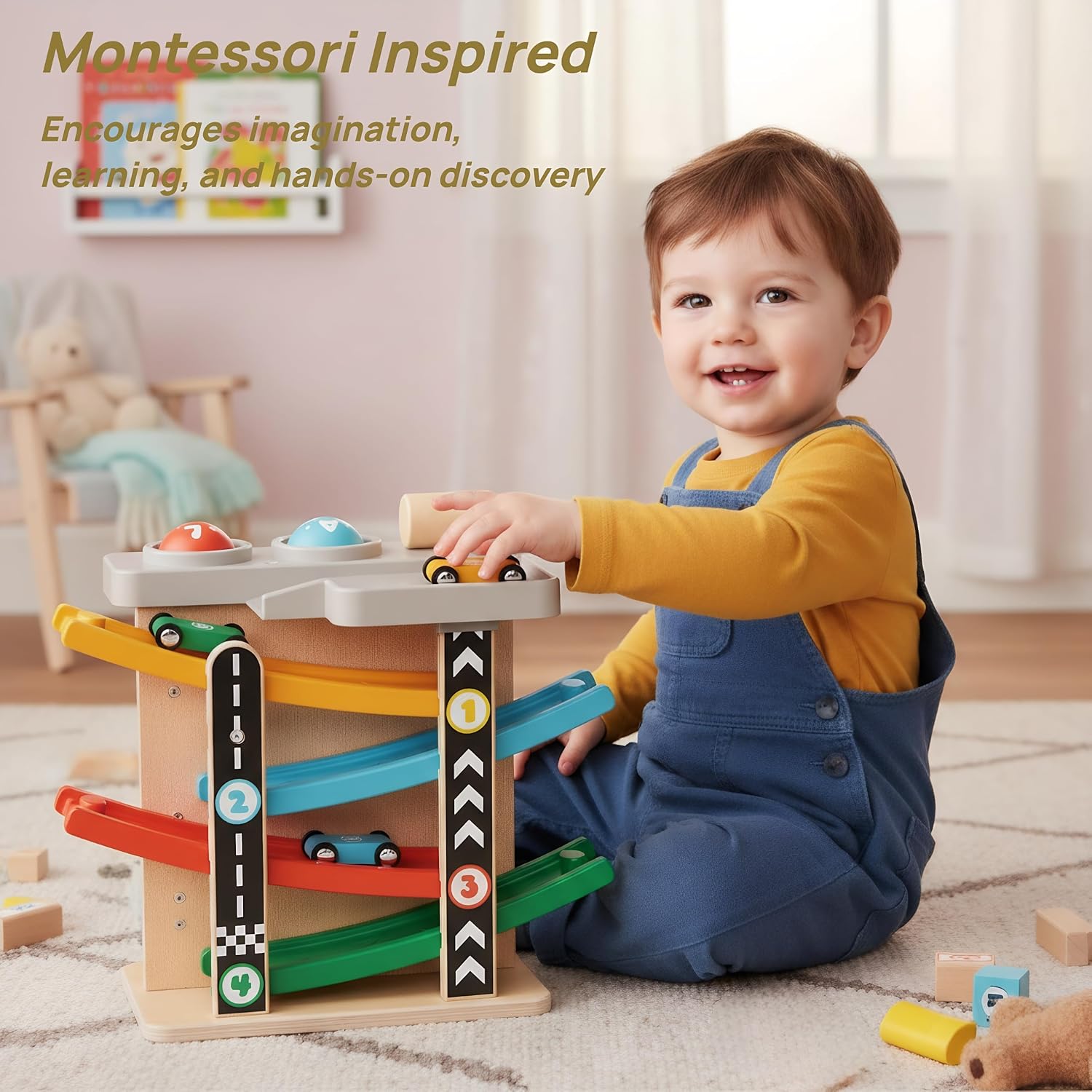 Detalle de Itainq I00002 2-in-1 Wooden Pounding Toy and Car Ramp