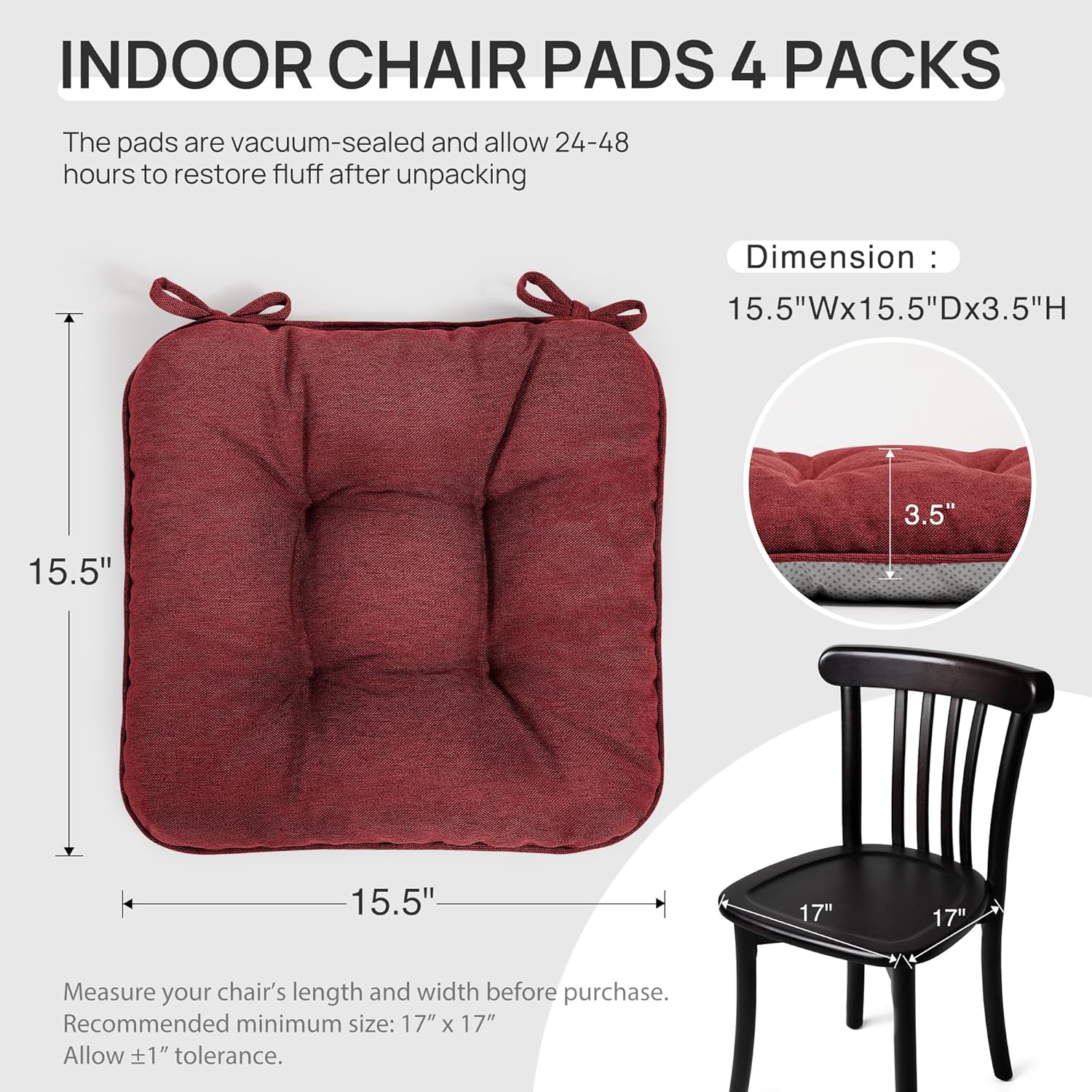 Thumbnail 1 de Love's cabin CCA23A1PZDB67M4 Memory Foam Chair Cushions, Burgundy, Set of 4
